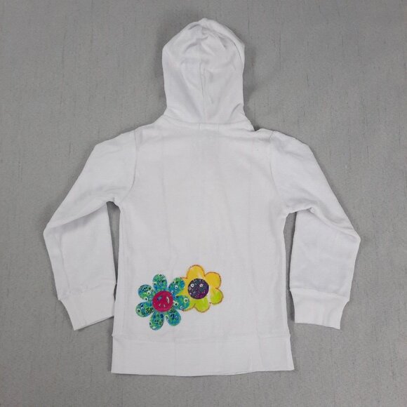 Flowers by Zoe Girls Hoodie 4 White Terry Zip Sweatshirt Rainbow Peace Y2K Retro - Picture 9 of 14